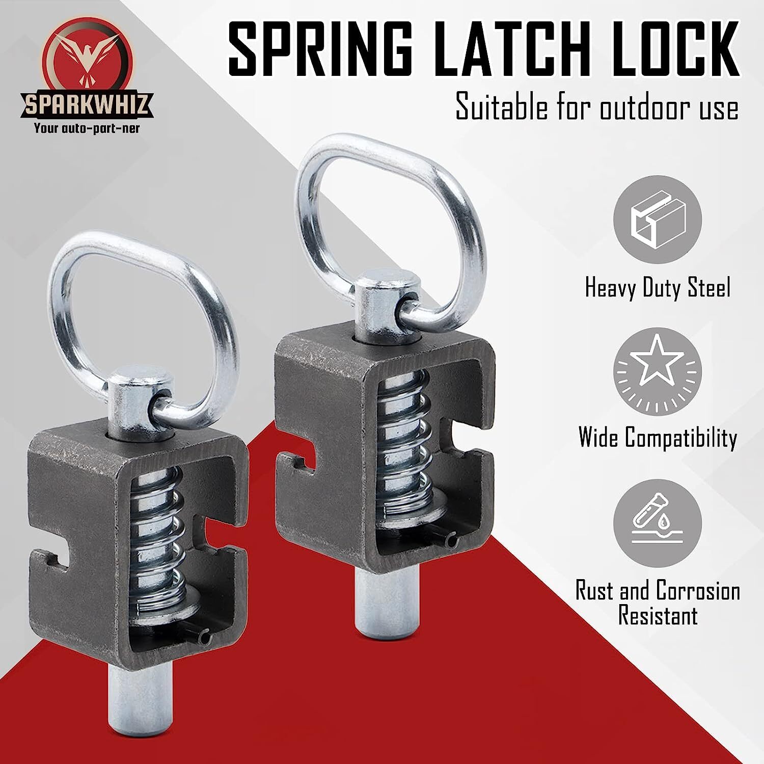 2PCS Weld-On Spring Pin Latch Lock Assembly for Utility Trailer Tail Gate Loaded