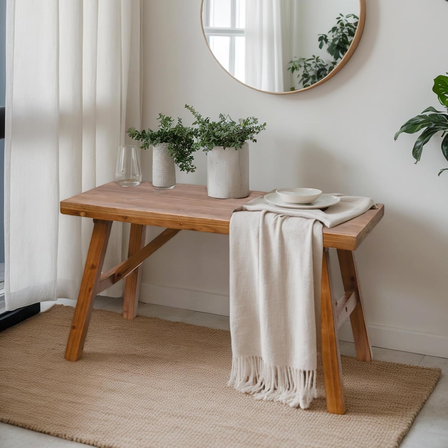 Handcrafted Solid Wood Bench 30" Farmhouse-Style Entryway Seating Living New