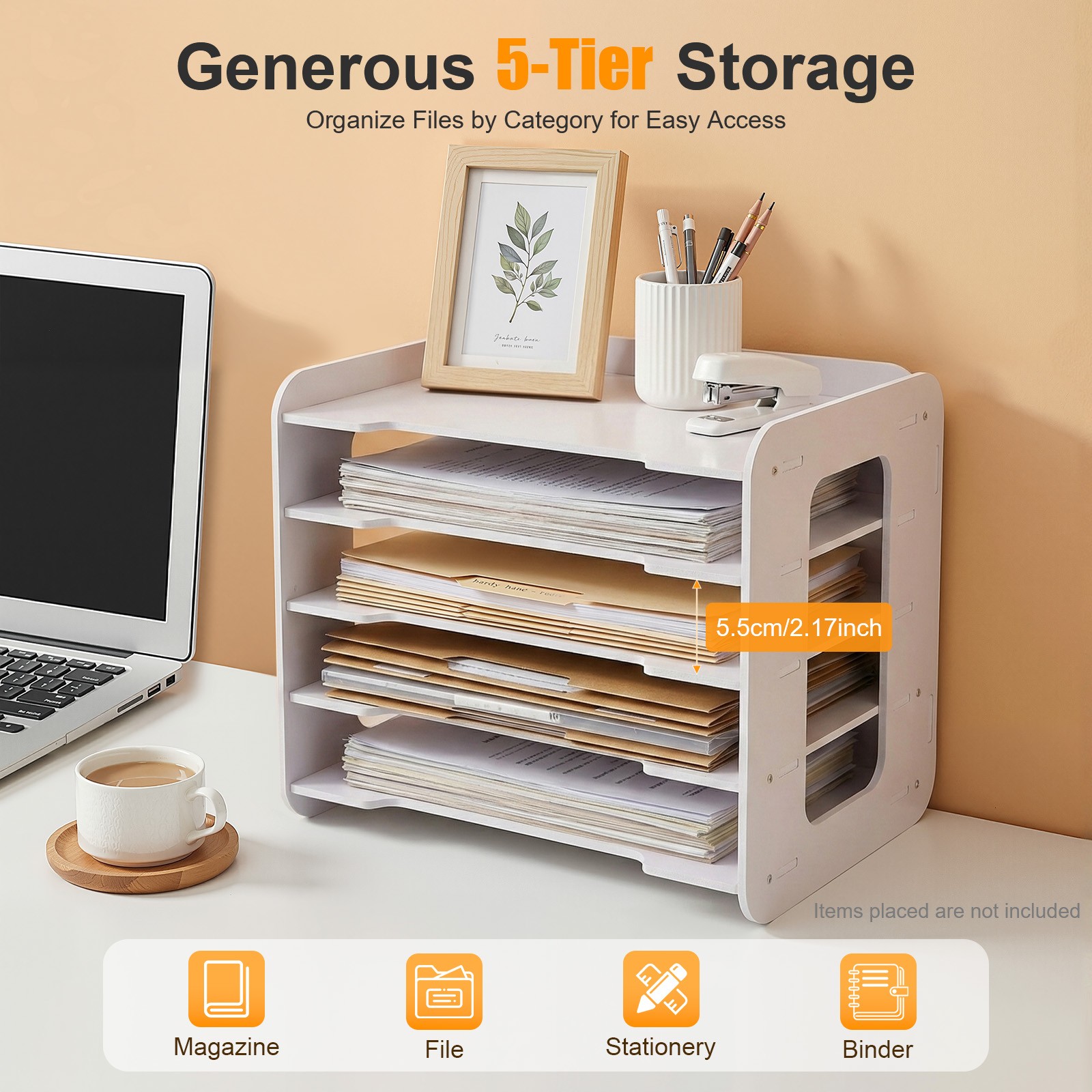 Stackable File Organizer Tray Desk Desktop Paper Document Tray Holder 5 Tiers
