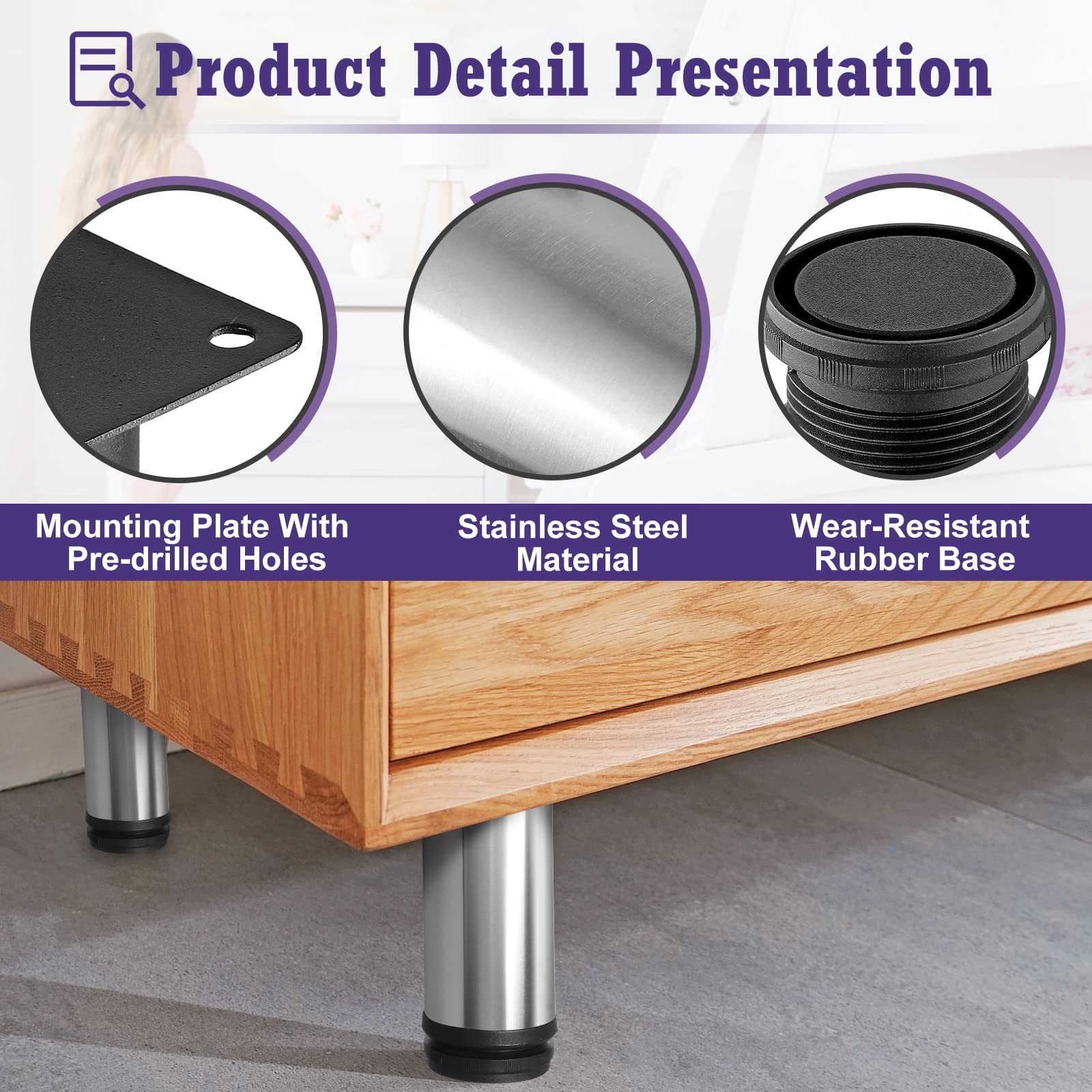 6 Inch Metal Furniture Legs Stainless Steel Adjustable Legs Silver Metal Legs