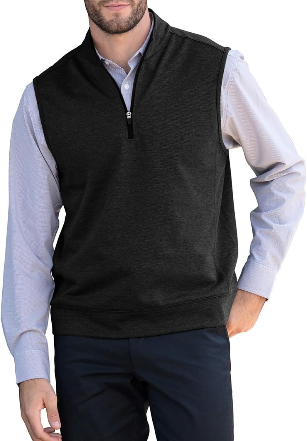 Mens Quarter Zip Sleeveless Golf Vest Pullover Stand Collar  Vests Outerwear