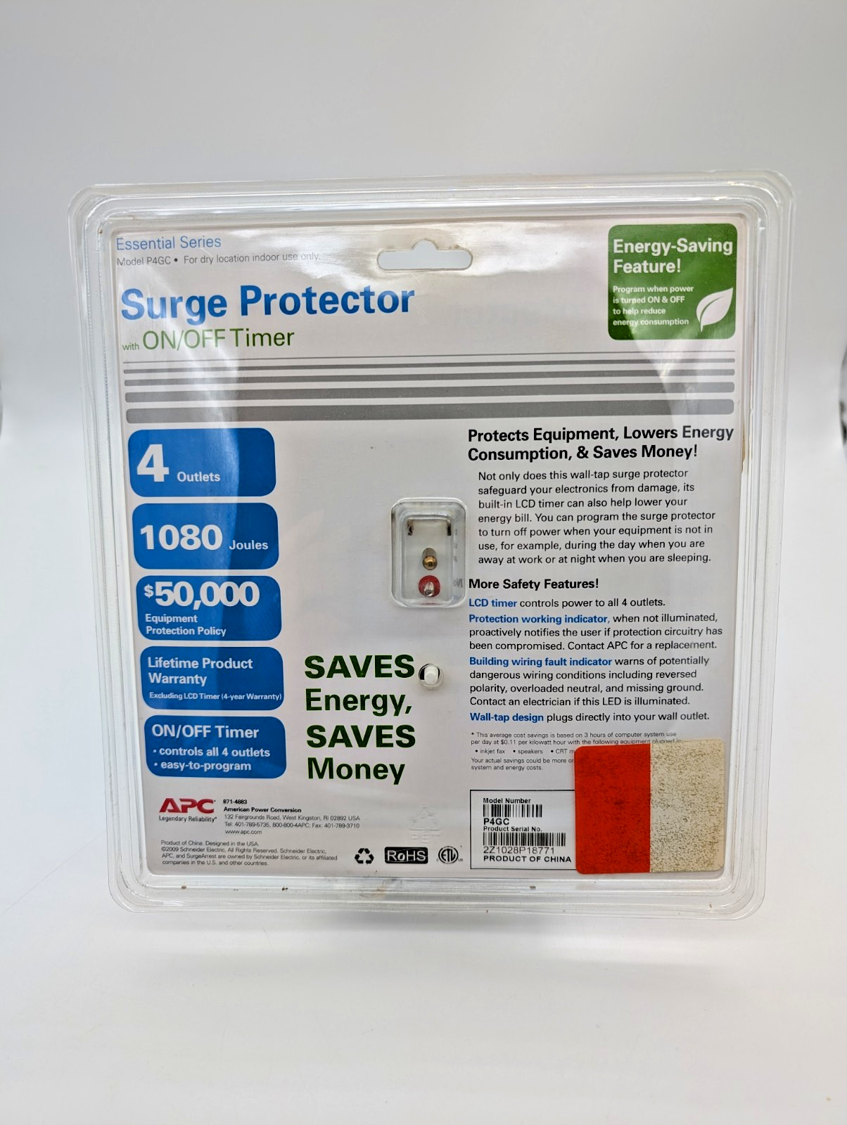 New Sealed APC Surge Protector 4-Outlet Programable Timer Model P4GC Indoor Use