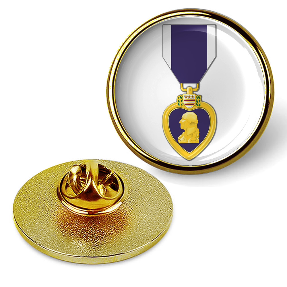 Purple Heart Medal Hat Pin Lapel Tie Tac Badge, Suit Shirt Hat Sticker - Gold