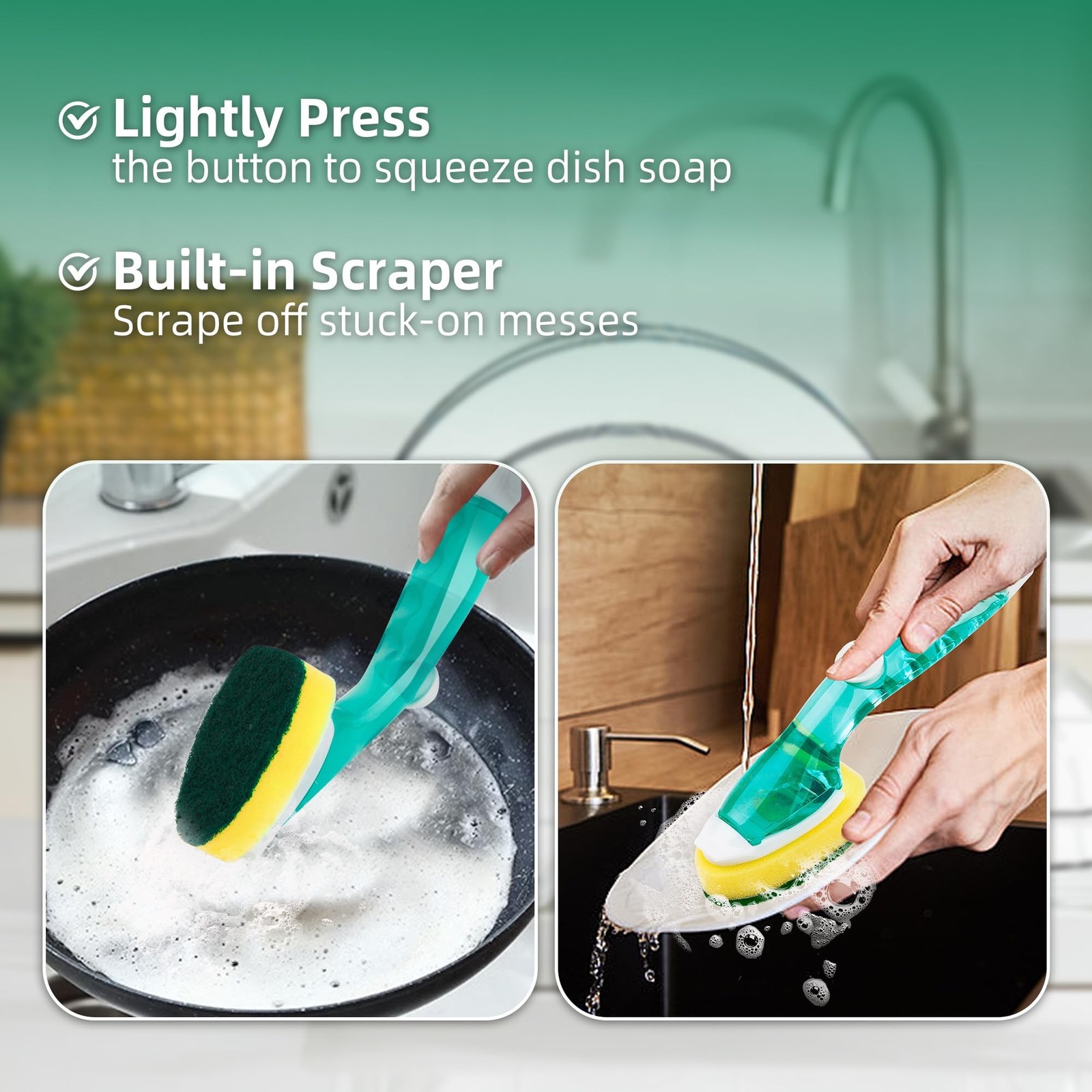 Non-Scratch Dish Wand Sponge Refill, Zero-Scratch Replacement Heads Fits Soap...