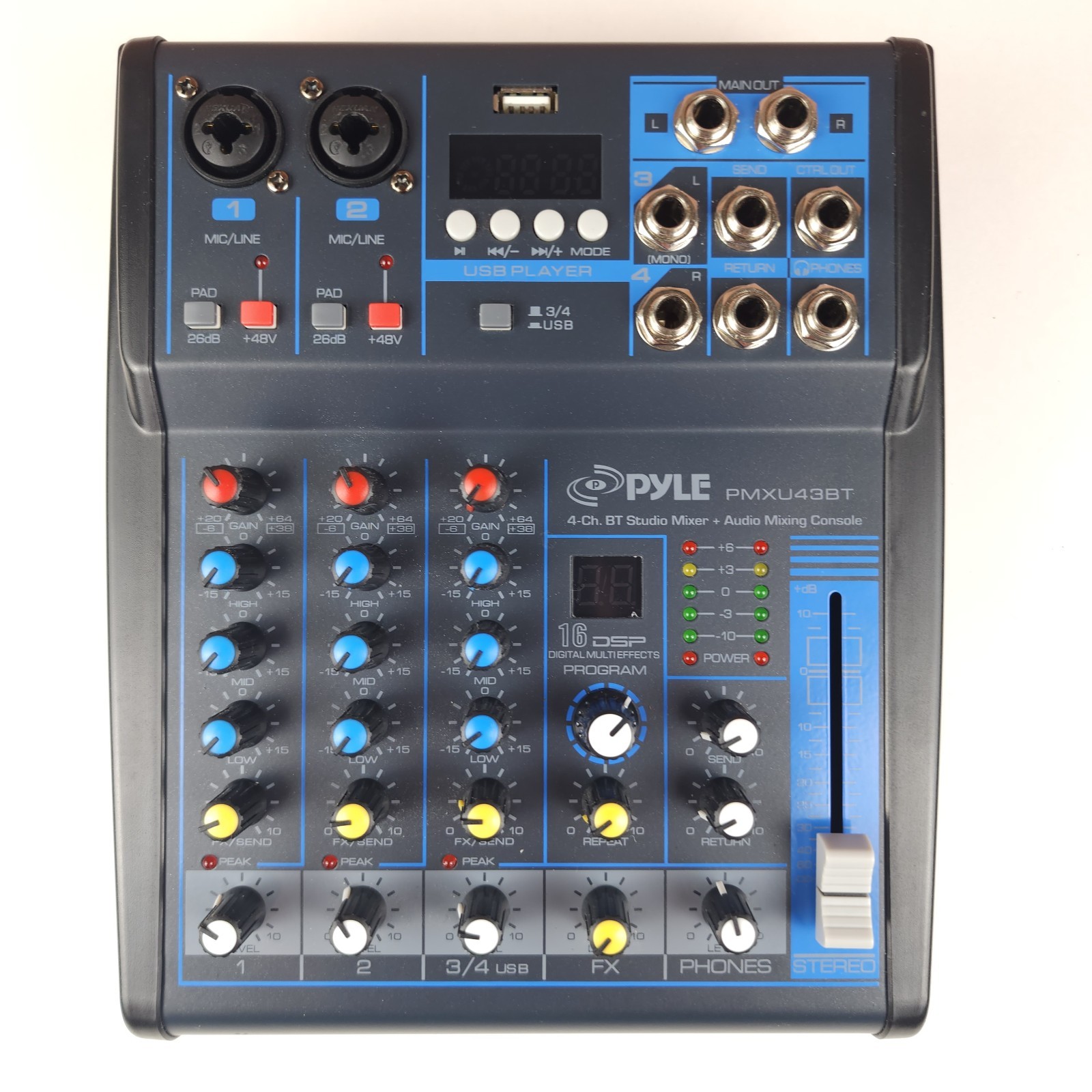 Pyle PMXU43BT BT Studio Mixer + Audio Mixing Console 4-Channel W/ Power Cable