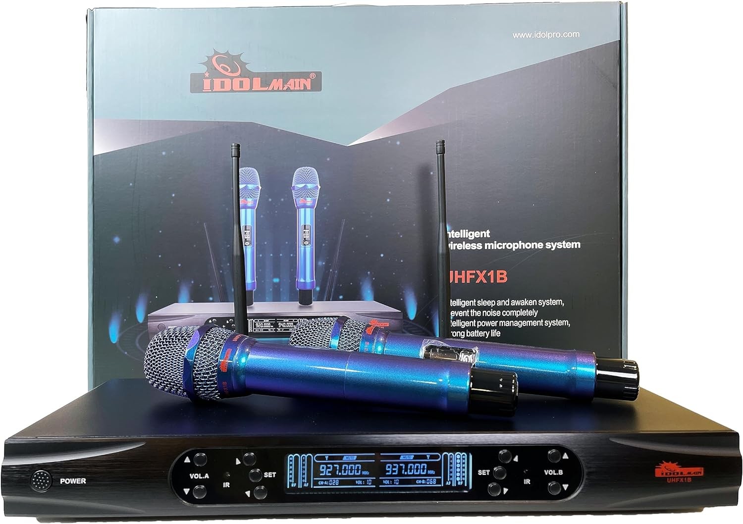 Professional Dual Karaoke Wireless Microphone w/ Anti Feedback - Blue