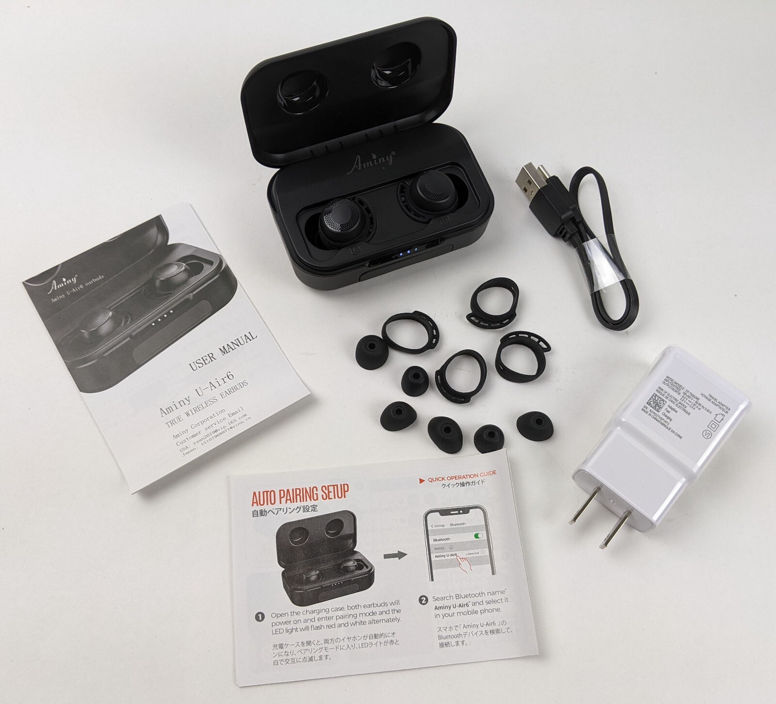 Wireless Bluetooth Earbuds Aminy U-Air6 Sport Earphones with Charger NEW Sealed