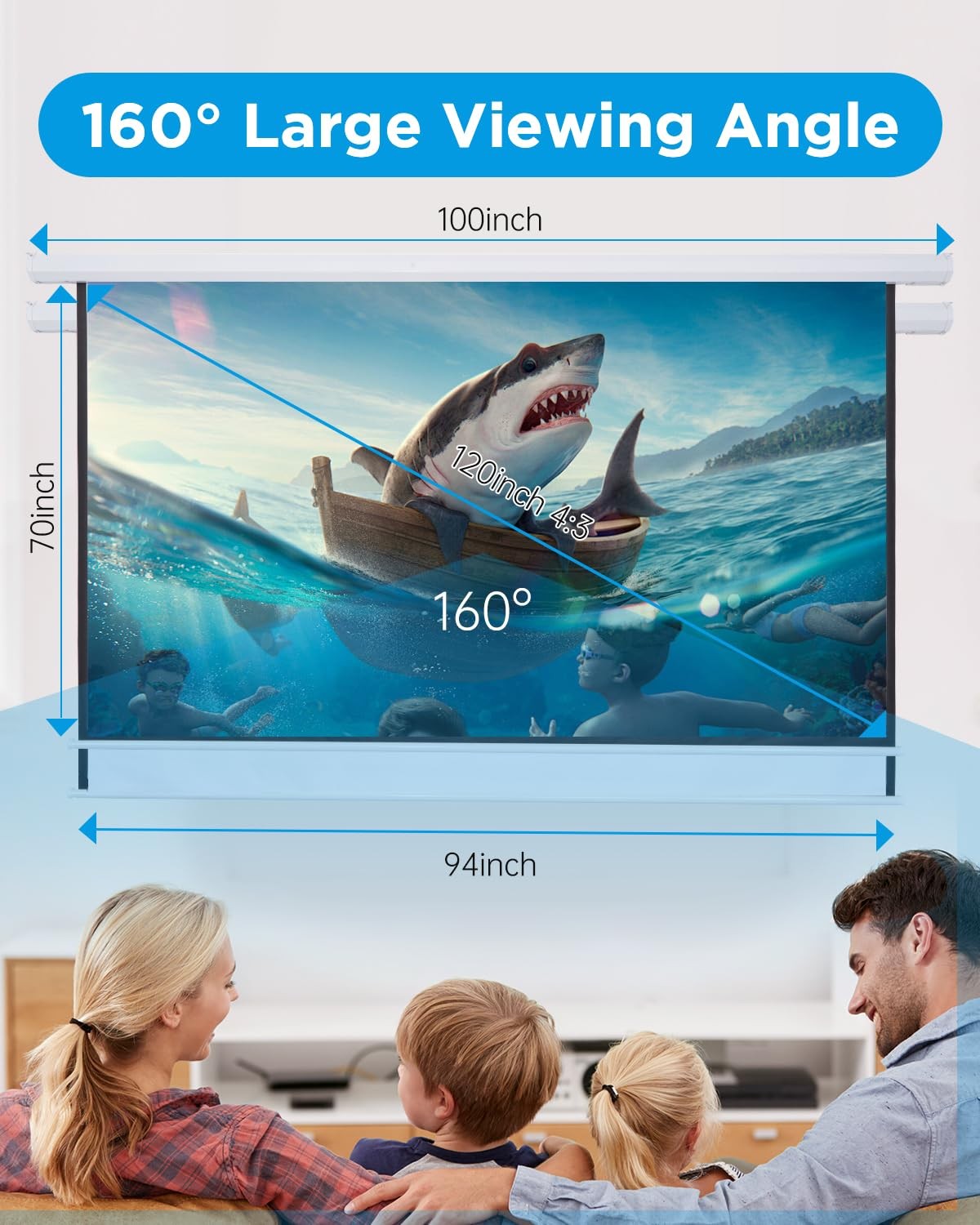 Projector Screen Pull Down 120 Inch Automatic Projector Screen with Remote Co...