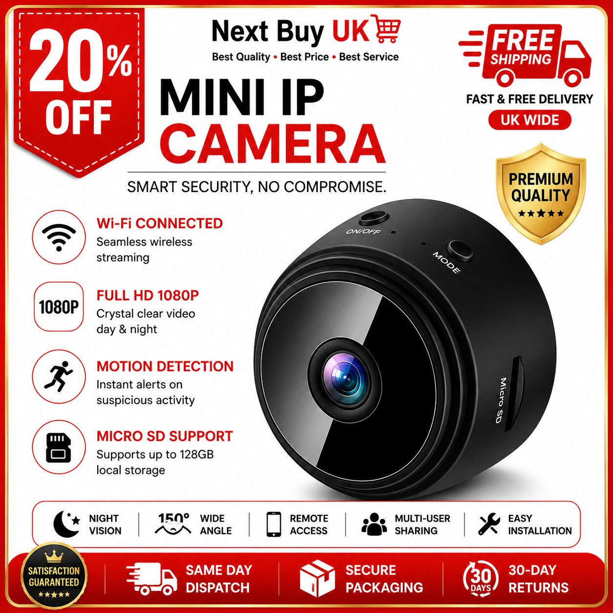 1080P Mini Camera Wireless WiFi Security Surveillance Tiny Cam Night Vision UK
