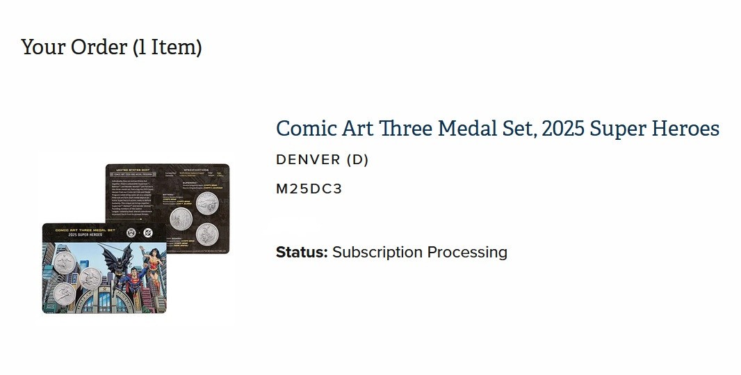 2026 (2025) D.C. Action Comics Super Heroes 3 Medal Set OGP COA US Mint Presale
