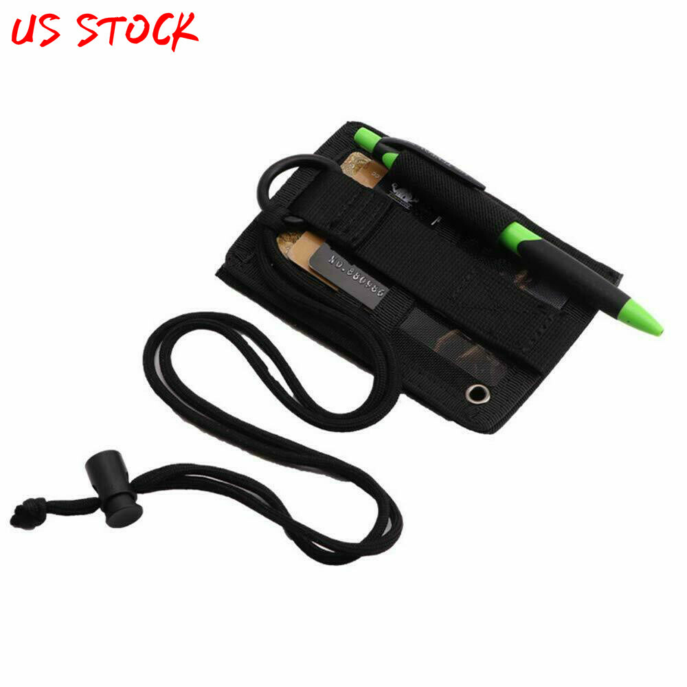 Tactical Id Card Holder Hook & Loop Molle Badge Neck Lanyard Key Ring Organizer
