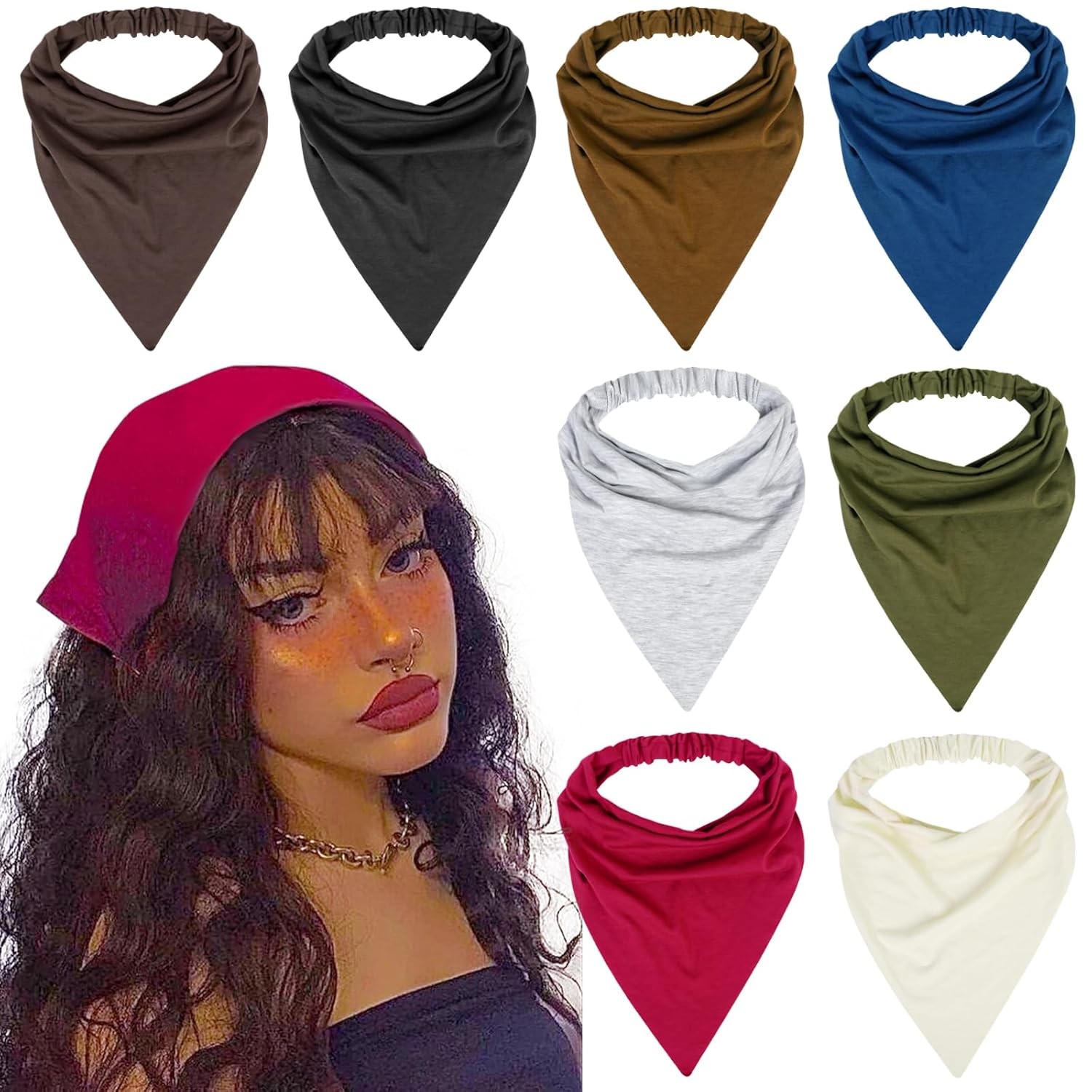 8pk WOVOWOVO Boho Triangle Hair Scarf Headband Elastic Non Slip NEW