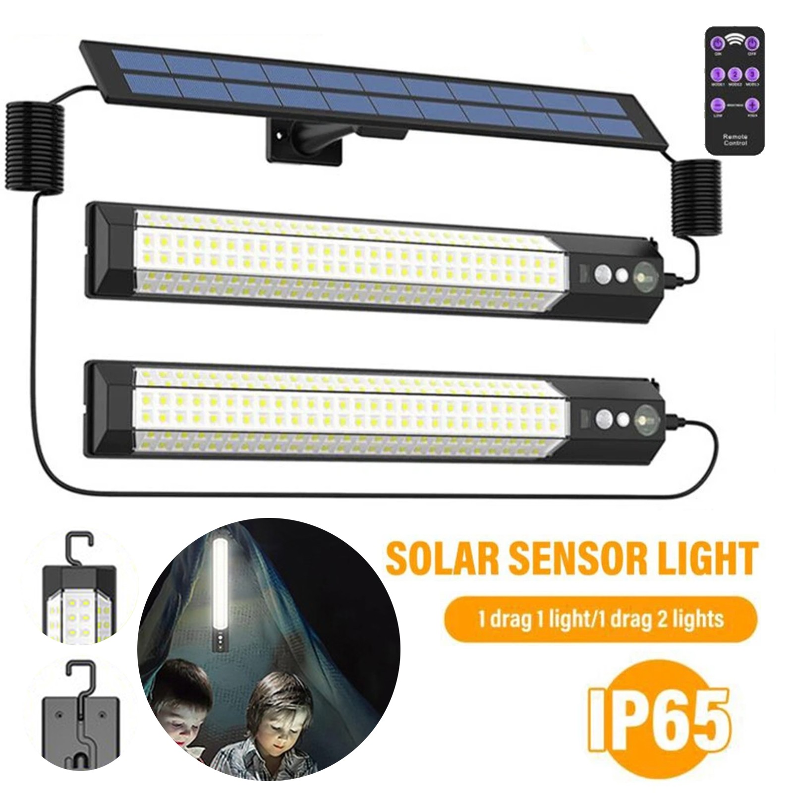Double Head Solar Power LED Pendant Light Garage Shop Lamp Shed Barn Gazebo Yard