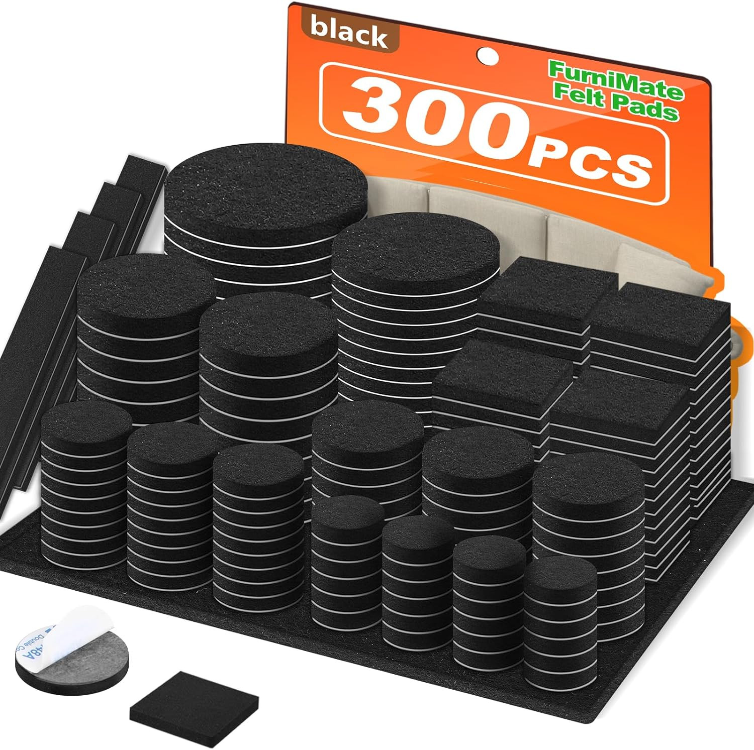 300 PCS Black Felt Furniture Pads for Chair Legs Floor Protectors Hardwood