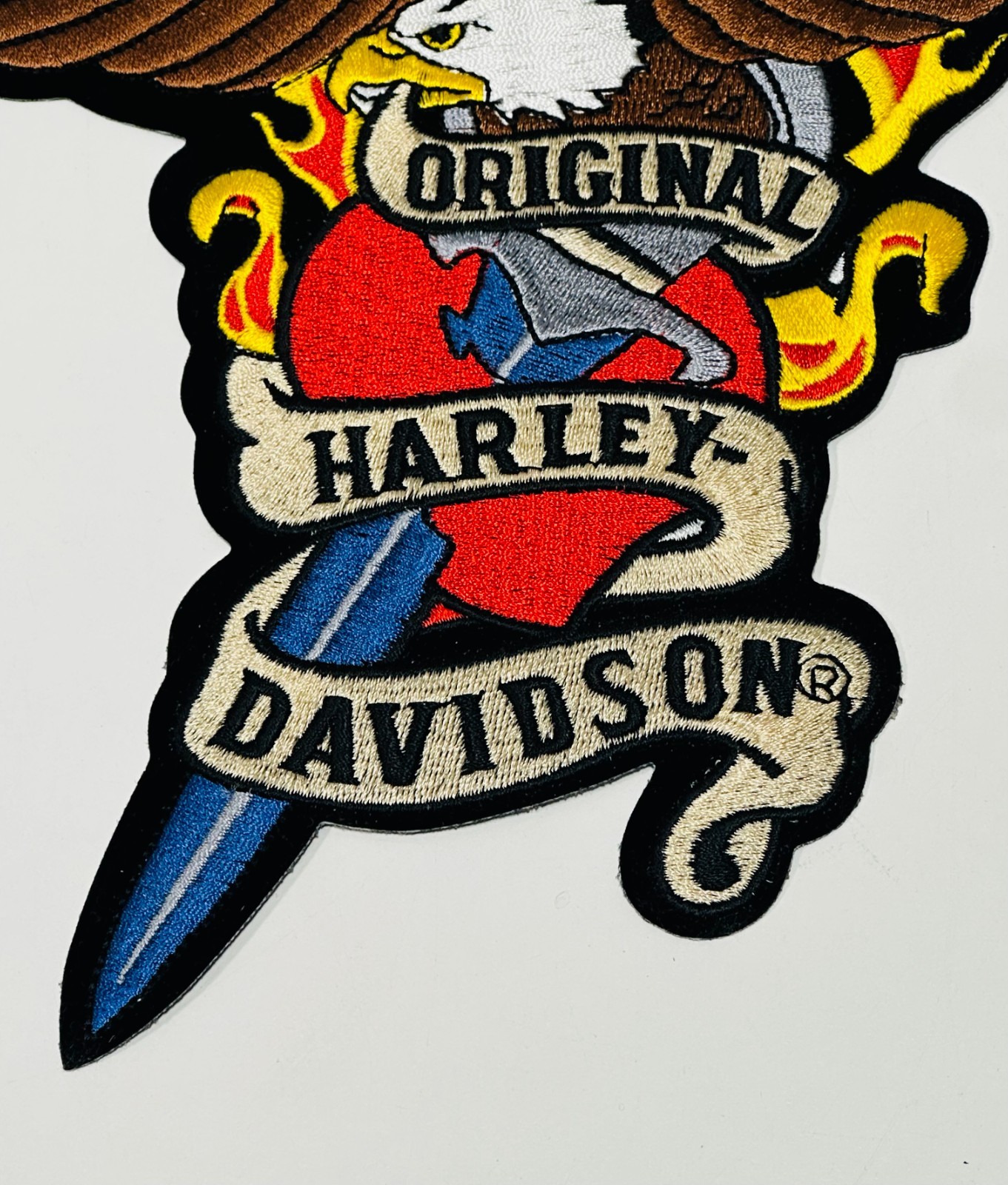 Harley-Davidson Embroidered Eagle Patch Large Iron On Eagle Flames Sword