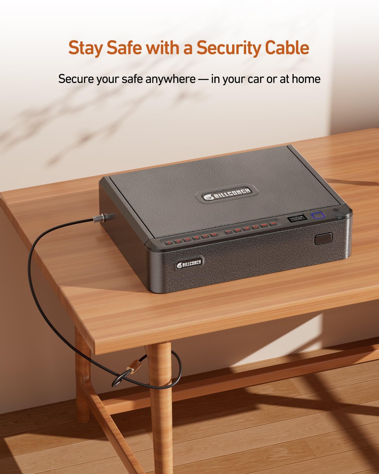 BILLCONCH Smart Gun Safe with Security Cable - Biometric Pistol Large, Black