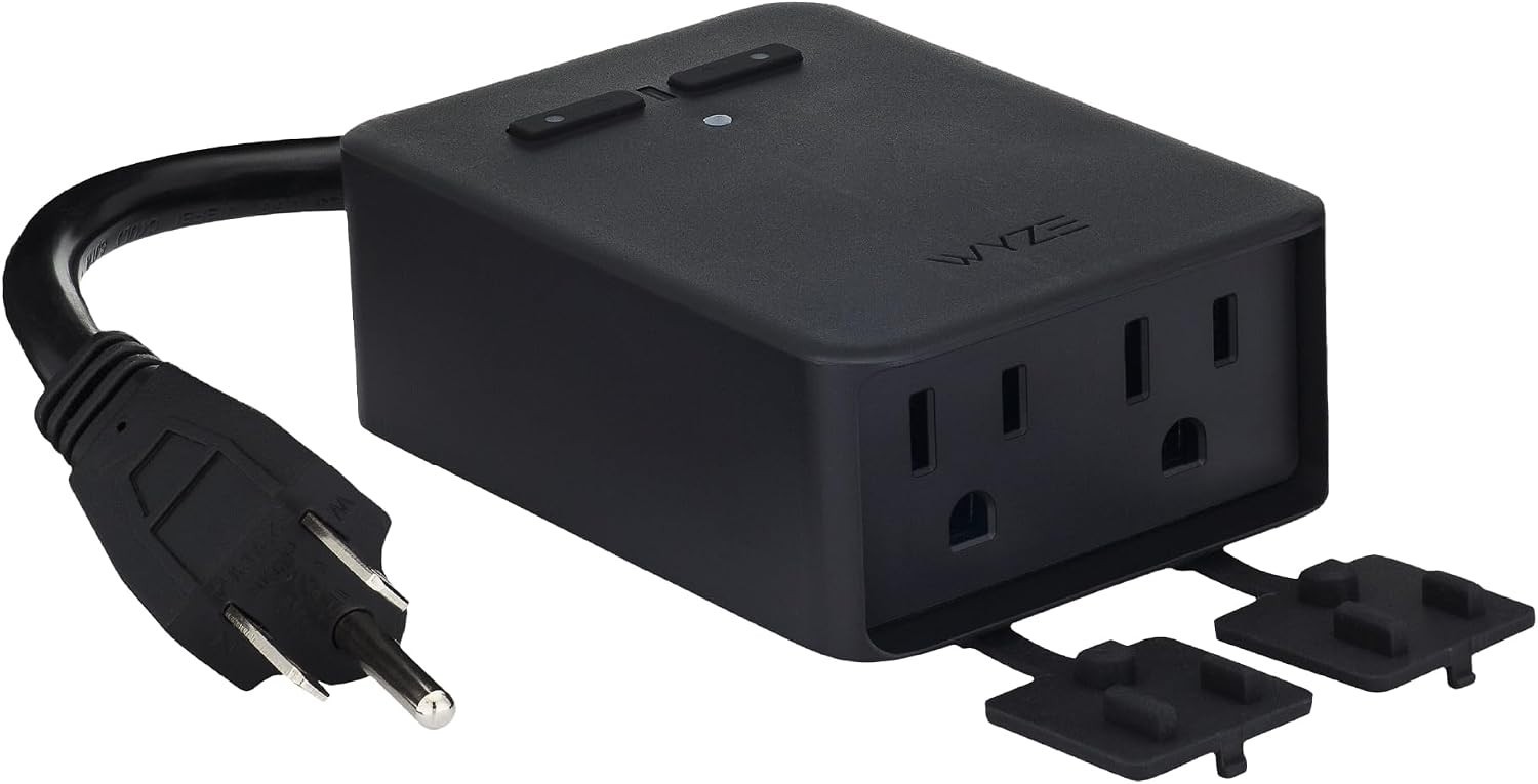 Weatherproof WiFi Smart Plug with Energy Monitoring and Dual Outlets - Black