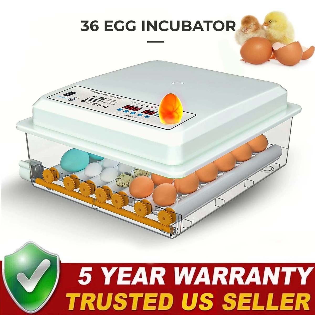 36 Egg Incubator with Auto-Turning Temperature & Humidity Control Egg Hatcher US