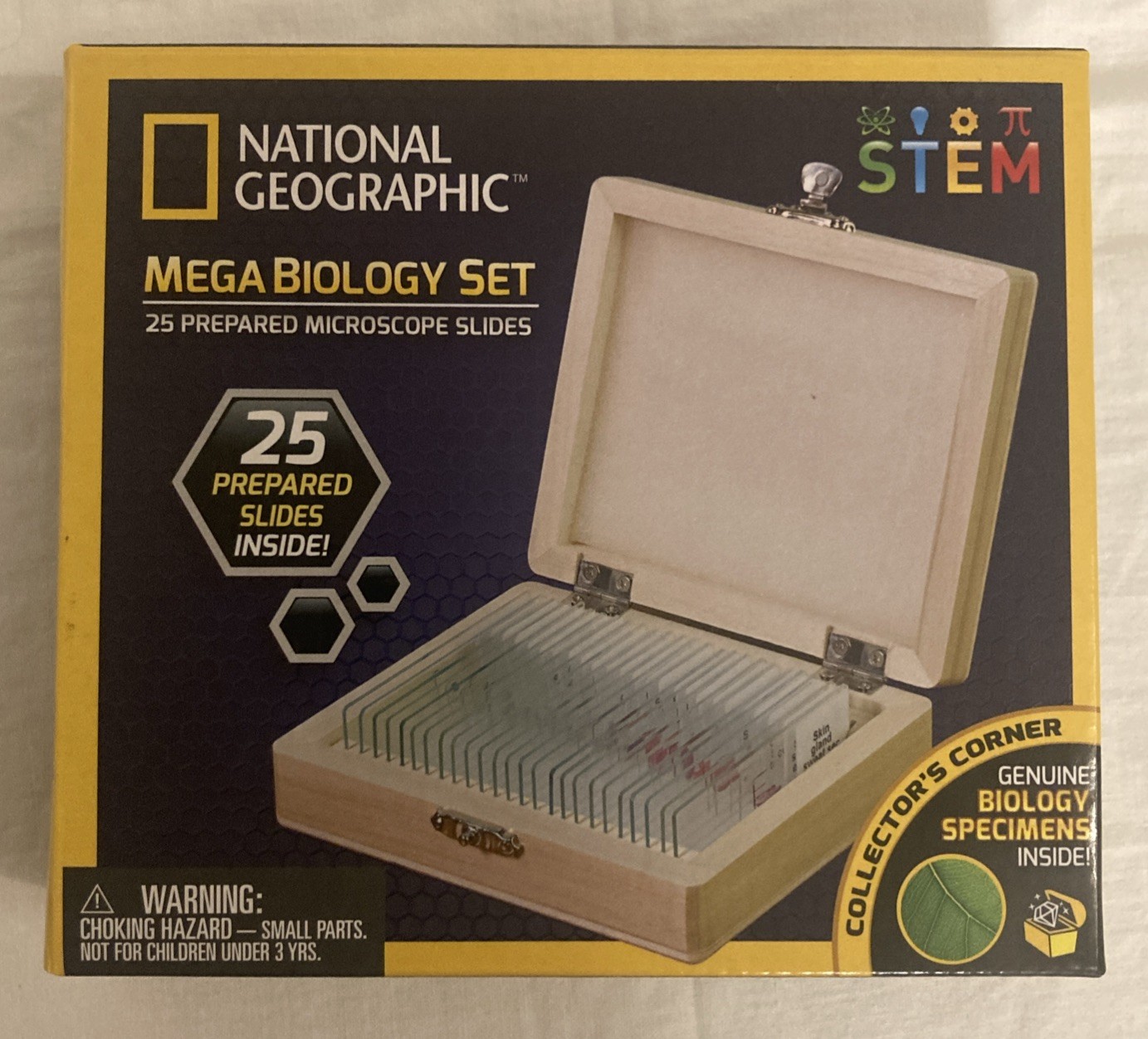 National Geographic 25 Prepared Microscope Slides Biology Set Wood Box Science