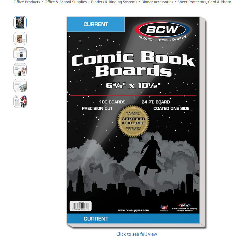 BCW Comic Book Boards Current 6 3/4x 10 1/2 (100 per pack)