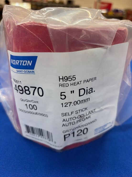 Norton H955  Self Stick  5” Red Heat Paper   120 Grit 49870 - 100 count roll