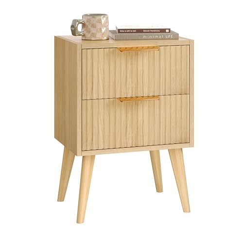Fluted Nightstand,Small Bedside Table,Wood Night Stand,Light Wood Side Natural