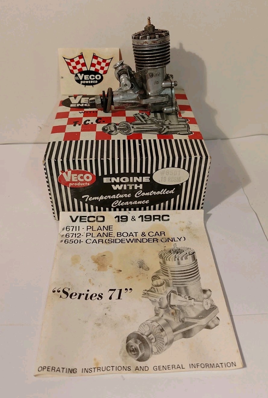 Veco 19 Model Airplane Tether Car Engine With TCC Vintage In Box Stuck