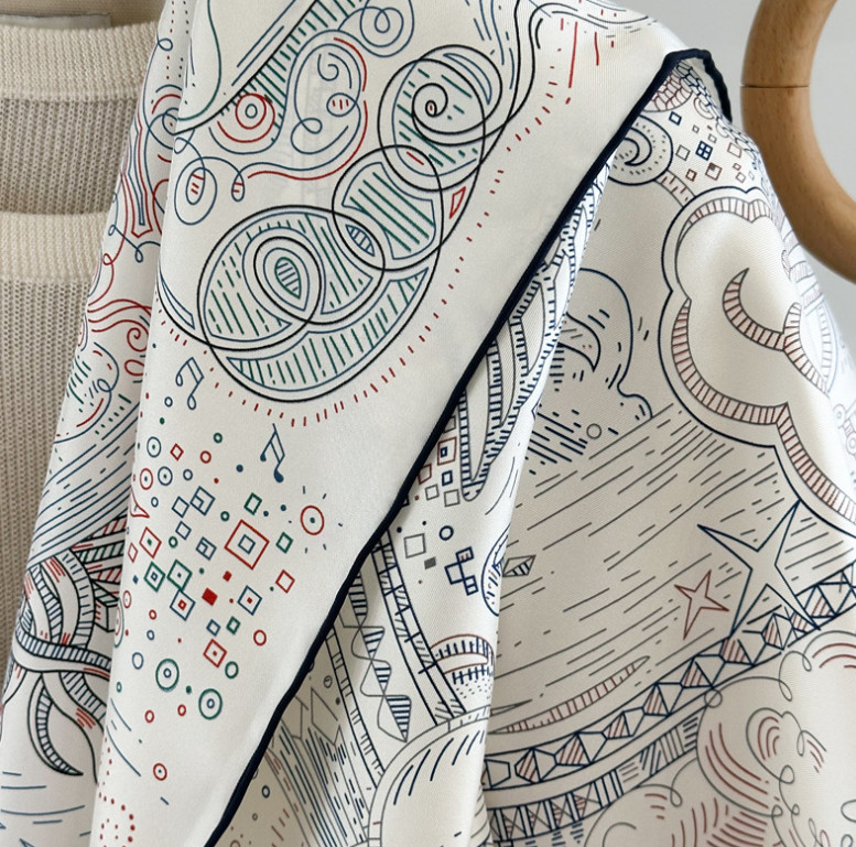Pure 18 Momme Twill Silk Wrap Scarf Bandanna carriage Print Square Shawl 35'’new