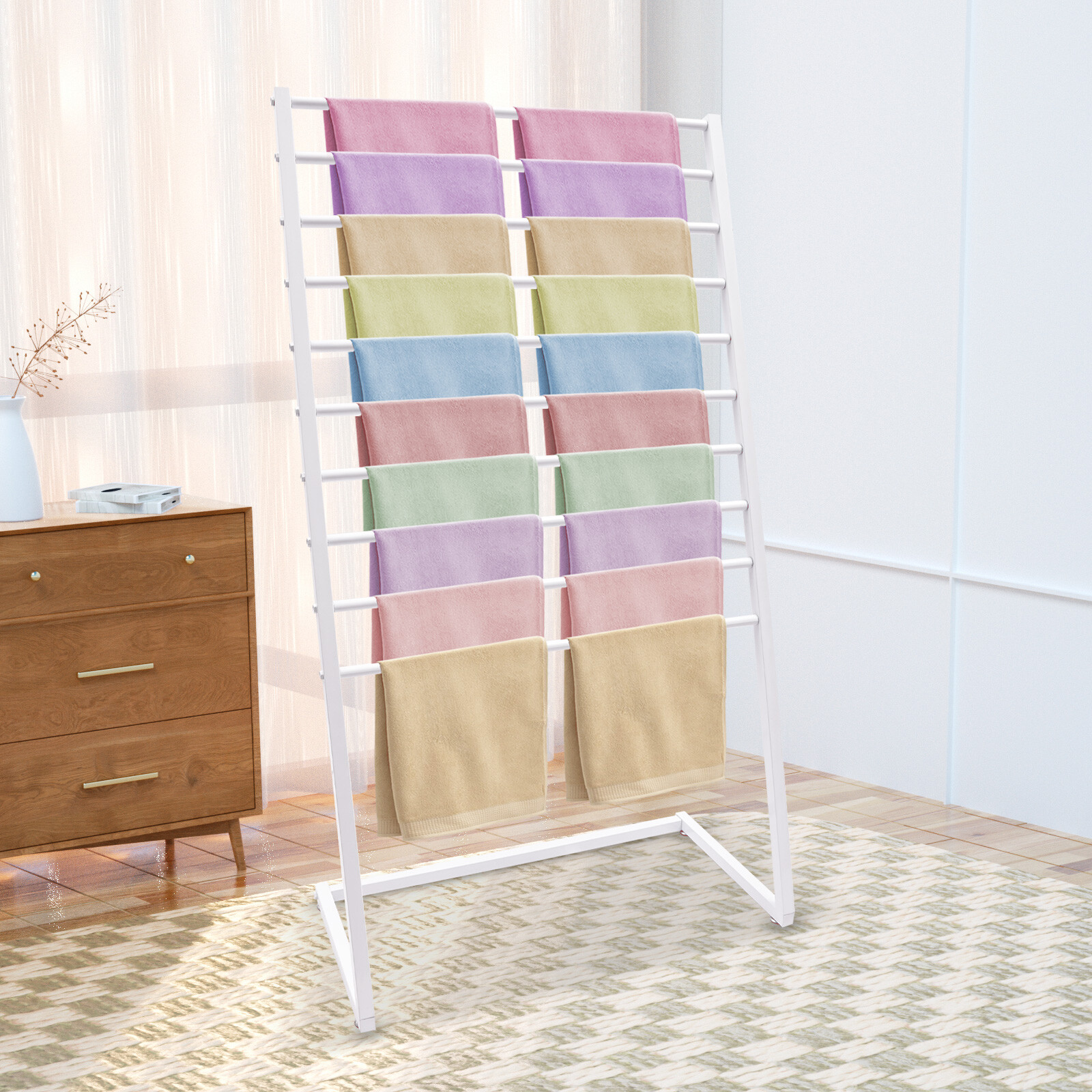 Freestanding Scarf and Neck Ttie Display Stand, 10 Tier White Metal Scarf Rack