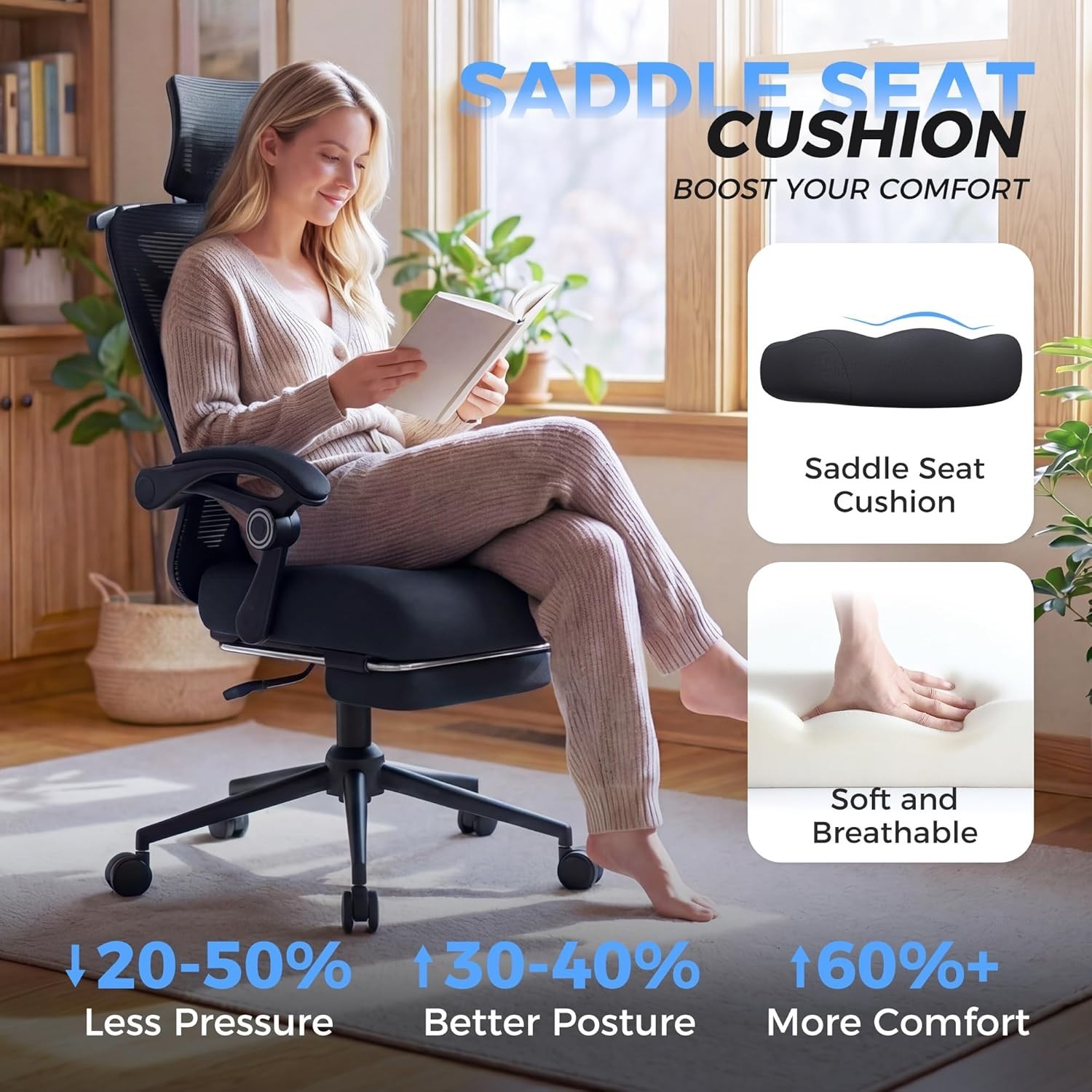 Ergonomic Office Chair with Footrest | 90-160° Reclining Mesh Back | 350lbs Cap