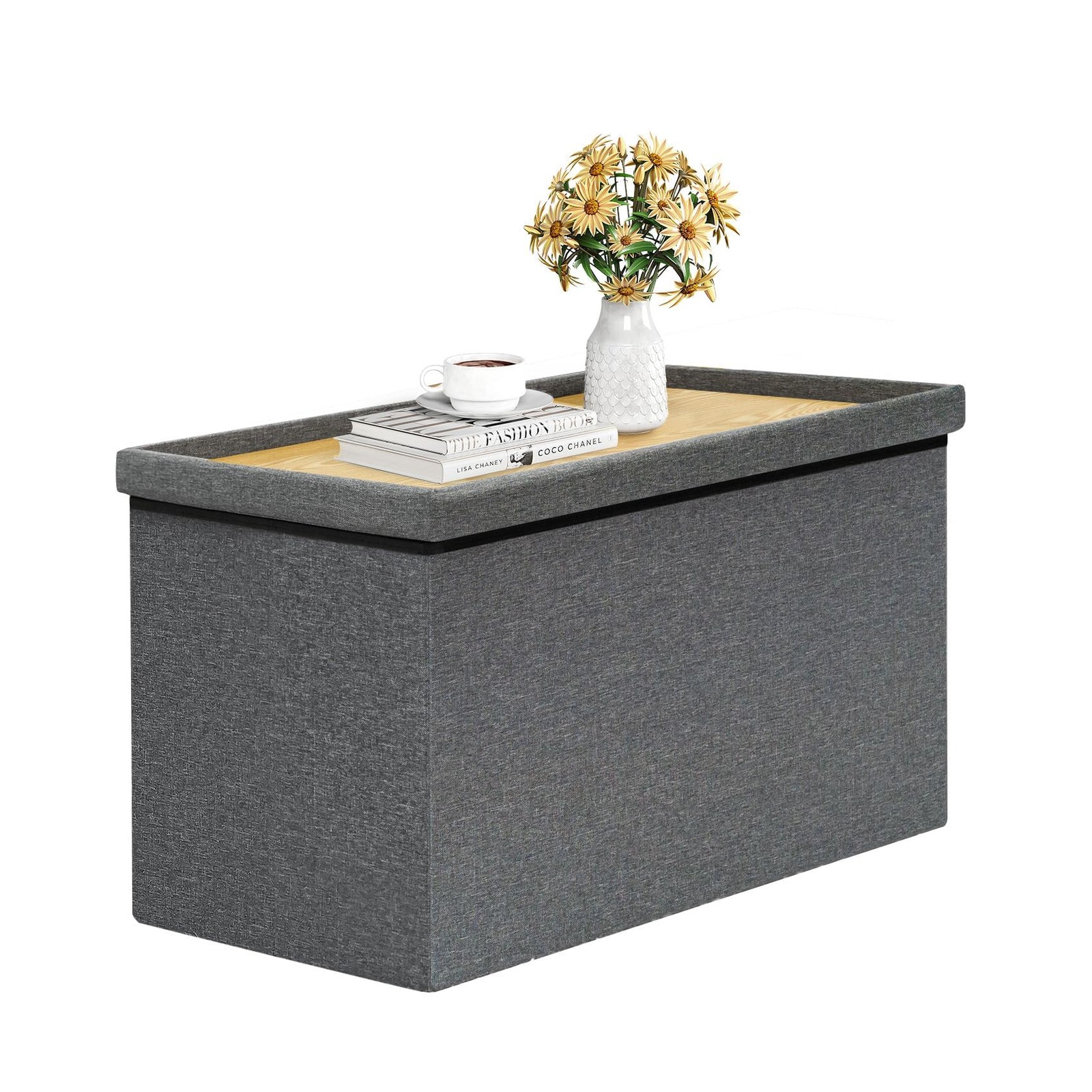 B FSOBEIIALEO Storage Ottoman with Tray, Linen Coffee Table Folding Long Shoes B