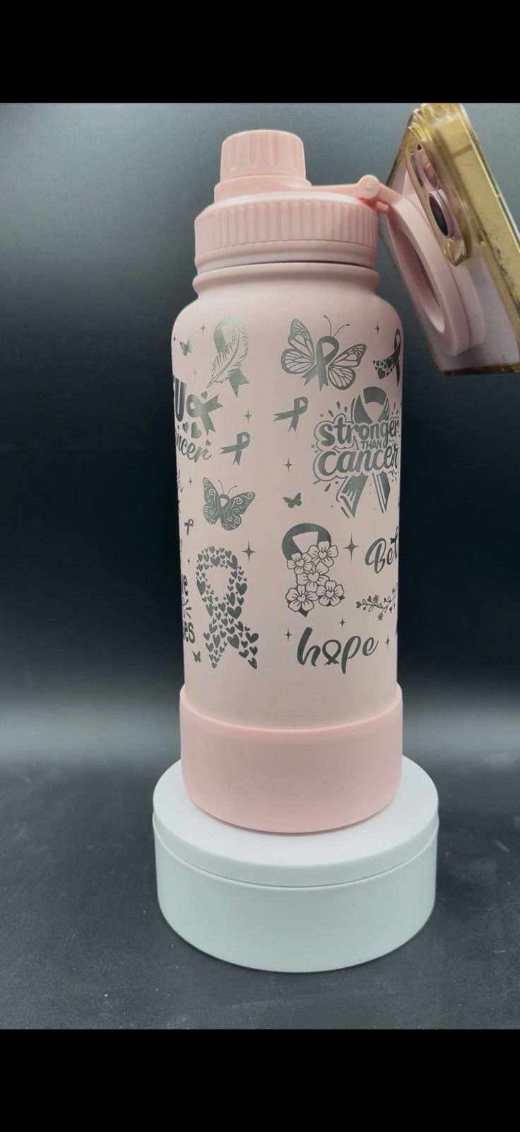 MIKENDA Insulated Water Bottle 32oz Laser Engraved Cancer Awareness