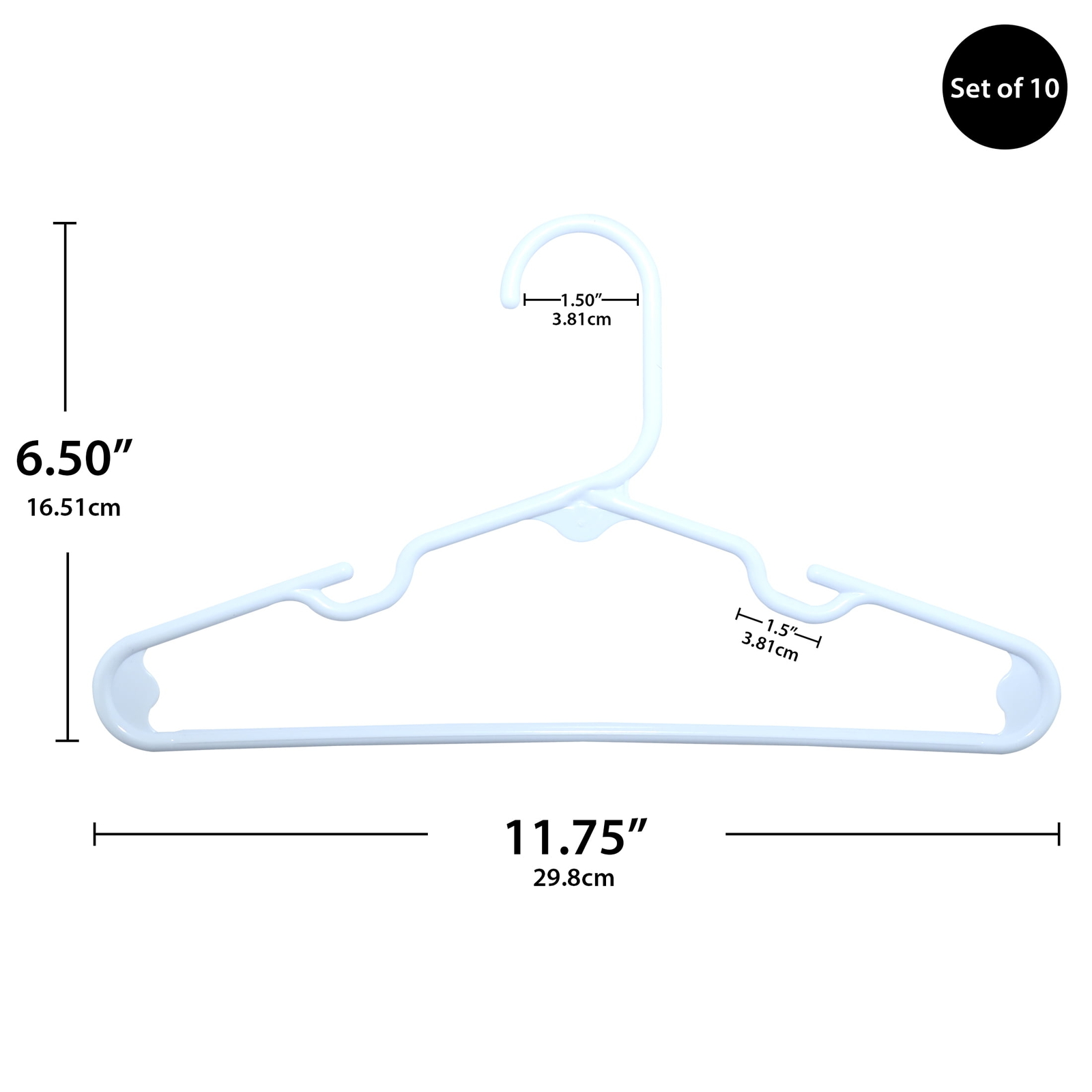 (10 pack) Children's Plastic Clothing Hangers, 10 Pack, White