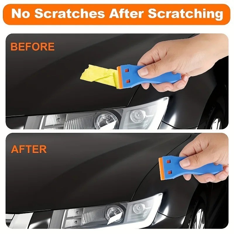 Plastic Car Sticker Remover Scraper Tool & 10 Blades Glass Window Clean