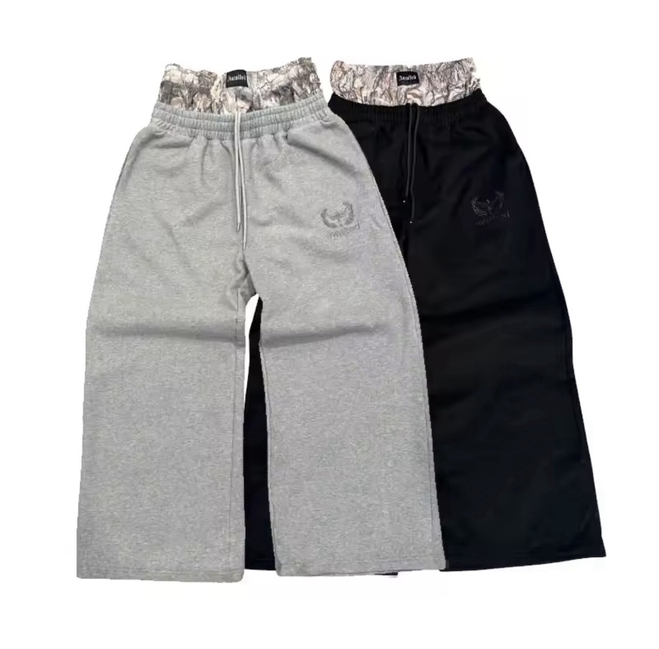 Black or Gray Baggy Double Waisted Wide-leg Sweats