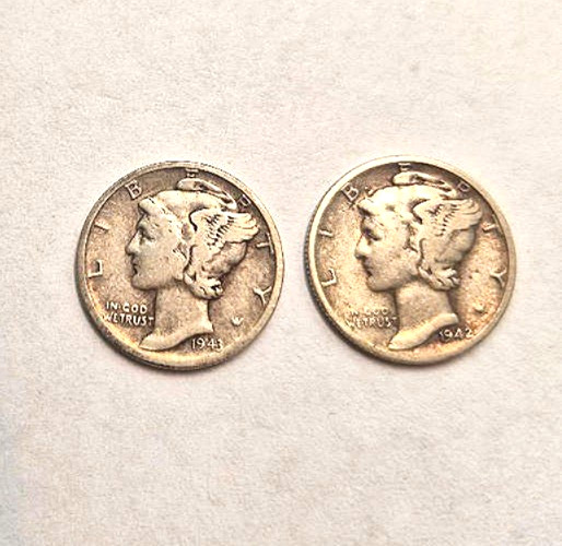 Mercury Dimes Lot Of 2 1942 1943
