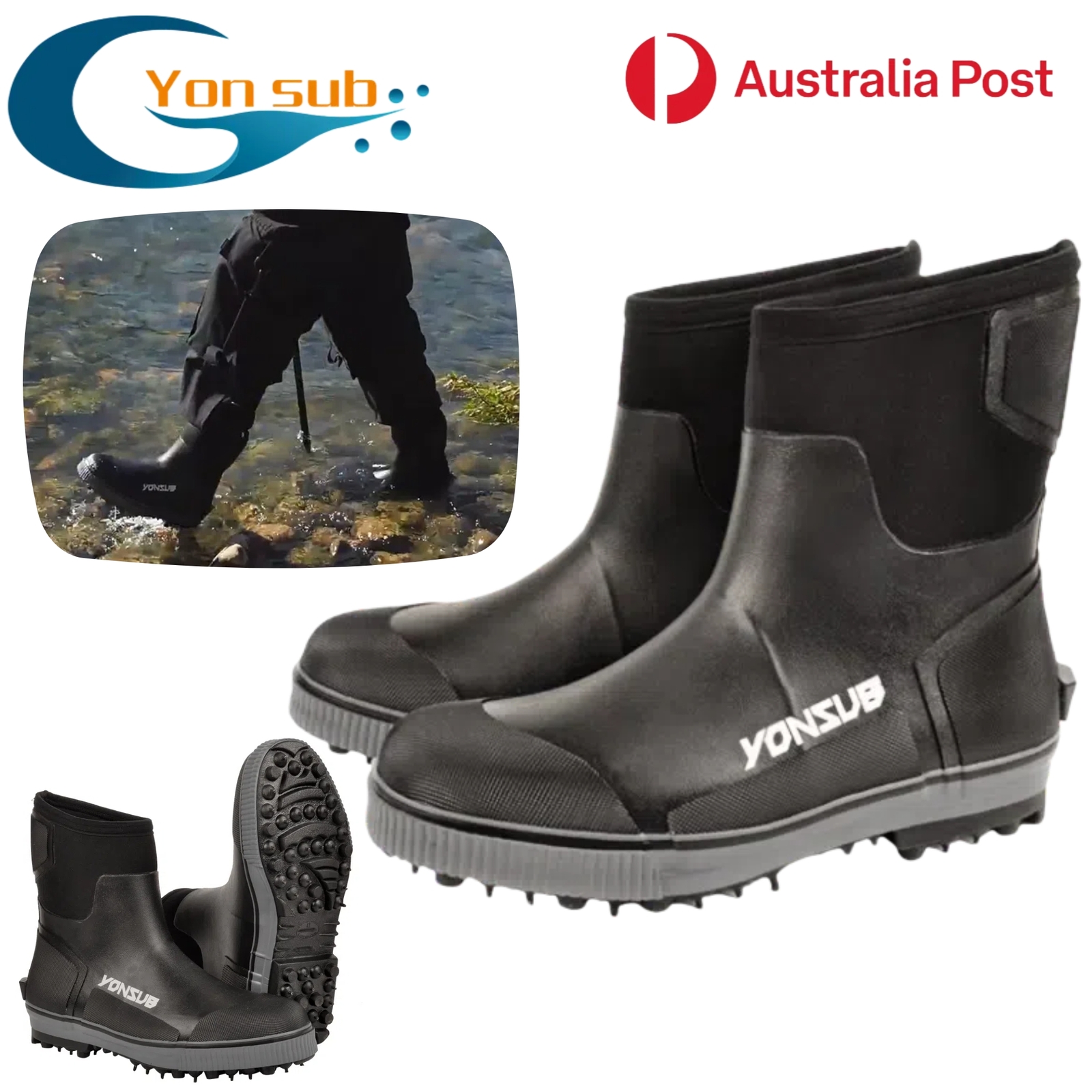 Yonsub Fishing Rock Boots Water Shoes Neoprene Waterproof Non-Slip Gumboots AU