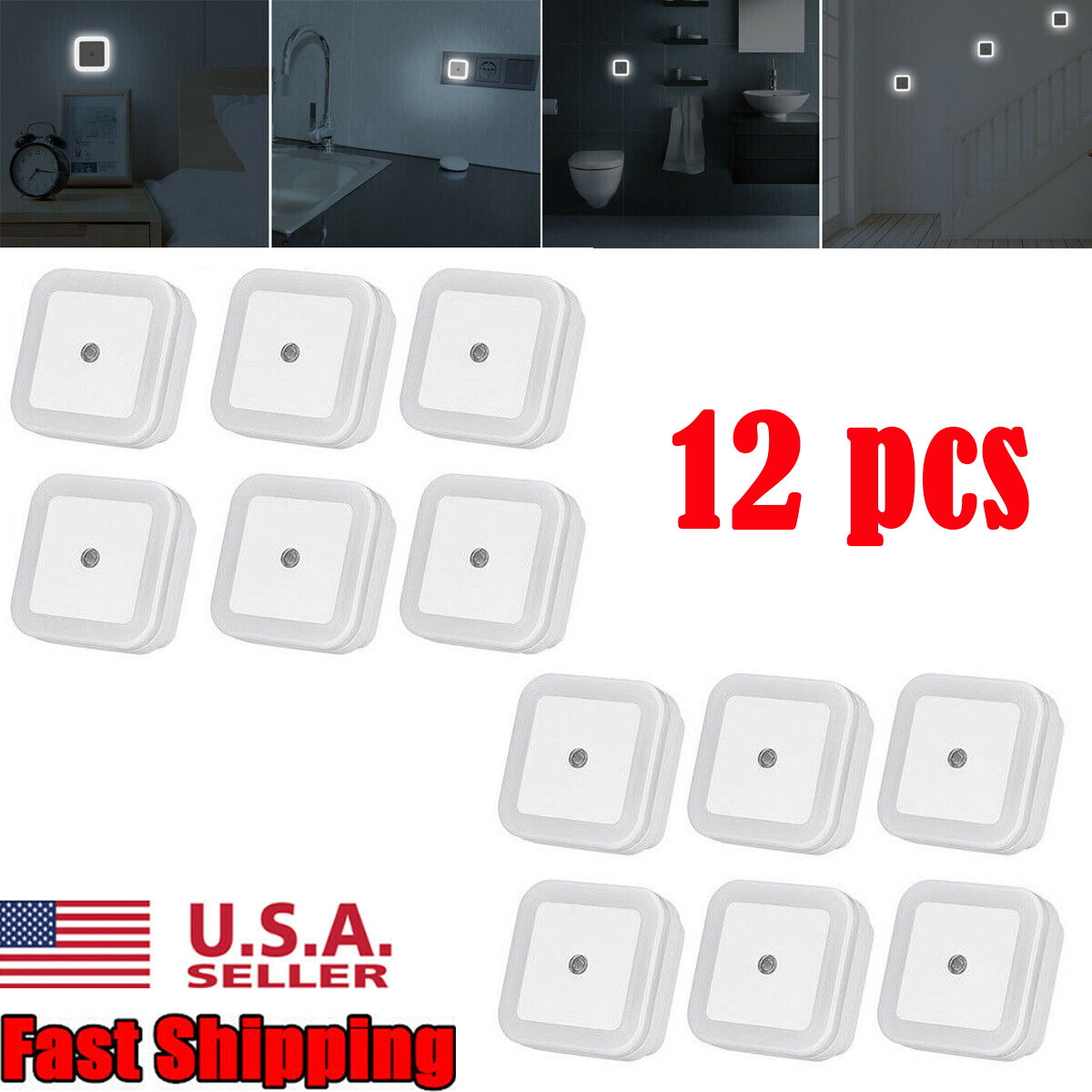 12Pcs Plug-in LED Night Lights Lamp Dusk to Dawn Sensor Hallway Kitchen Bathroom