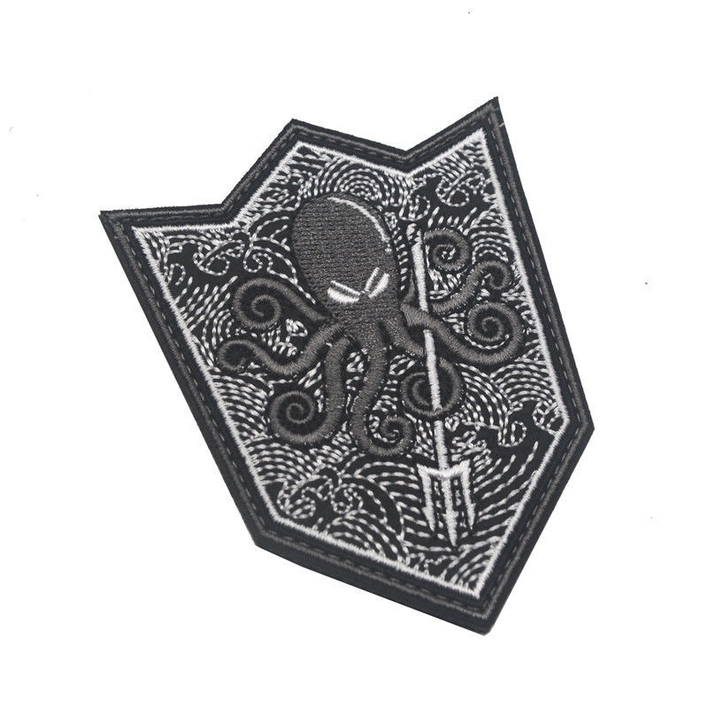 OCTOPUS TRIDENT MILITRAY TACTICAL EMBROIDERED HOOK & LOOP PATCH BADGE GRAY