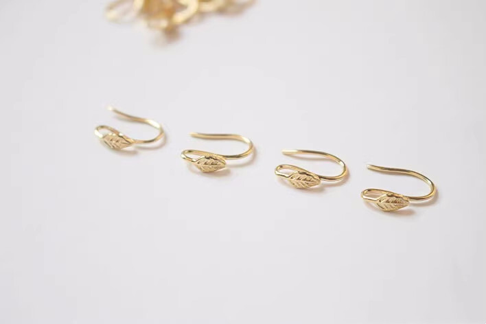 10pcs Gold Leaf Earring Hook,Simple Earring,Leaves Ear Hook,Long Ear Wire