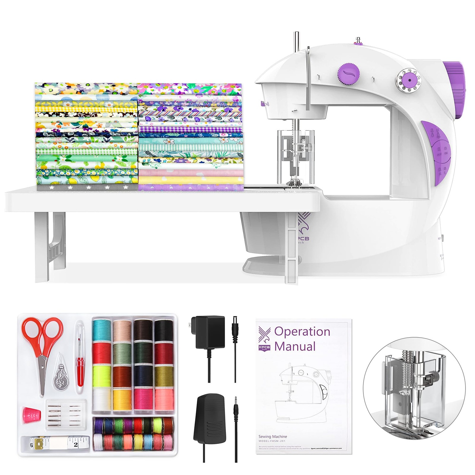 Sewing Machine for Beginners Mini with Foot Pedal & Fabric Bundles - Portable