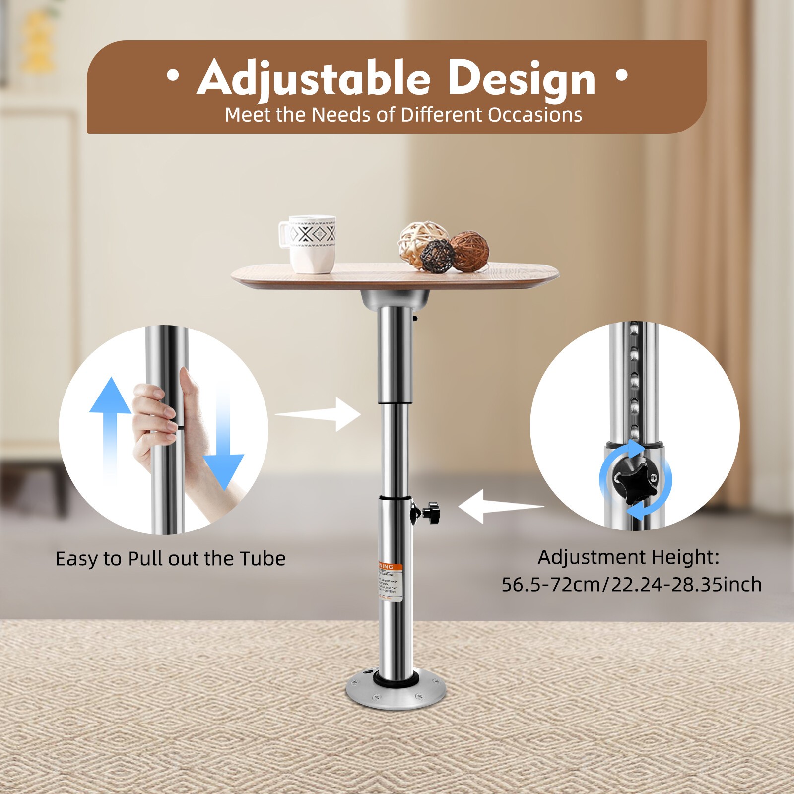 Adjustable Table Pedestal Stand Base for RV Marine Boat Caravan Aluminum TOP