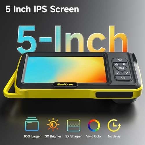 Dual Lens Endoscope Camera with 5" IPS Screen, 1080P, 16.5FT Cable, LED Lights