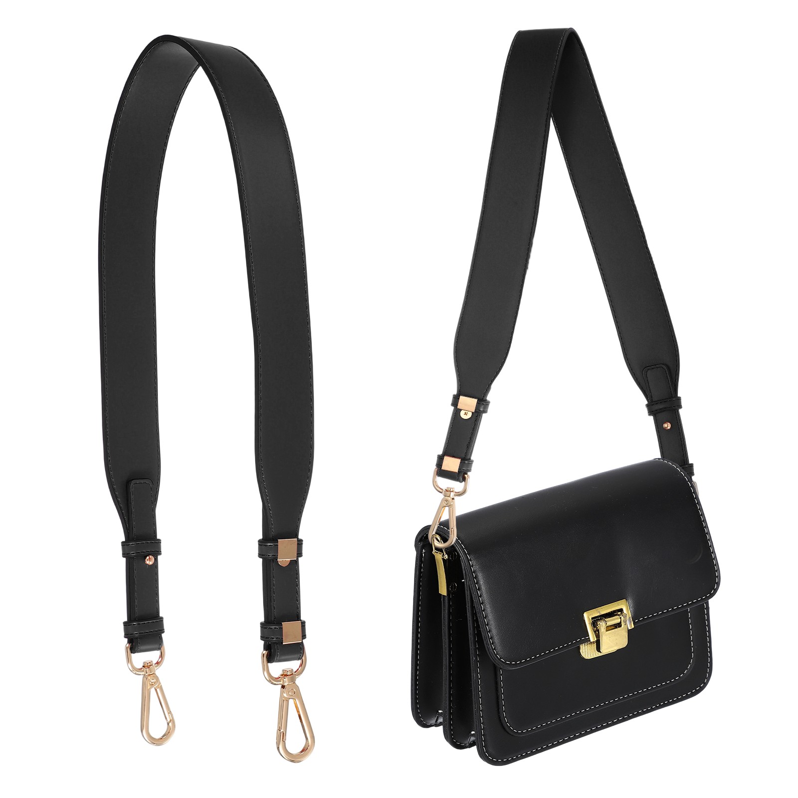 Leather Purse Strap Replacement Crossbody Adjustable Bag Strap Black Gold