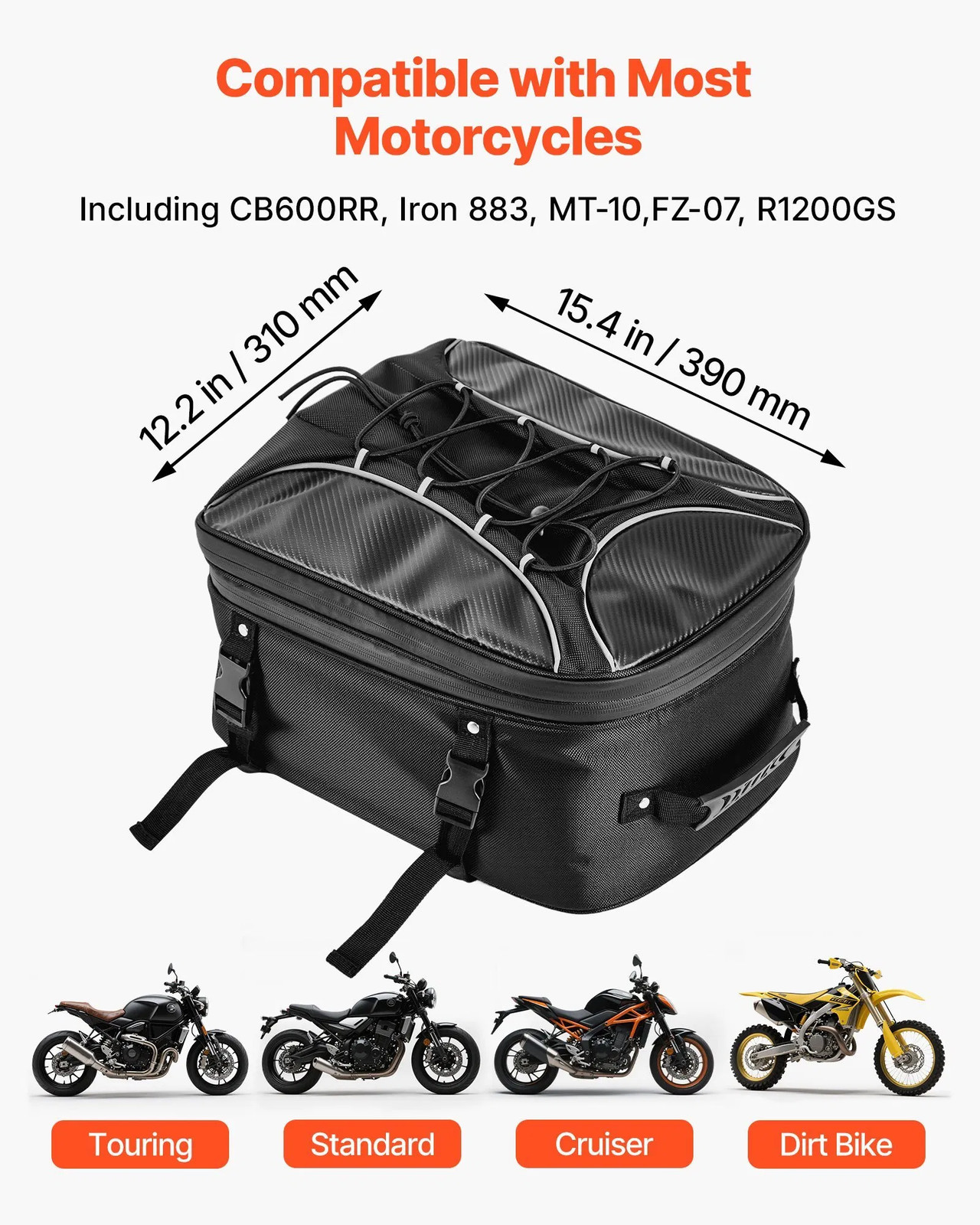 Motorcycle Tail Bag, 22-34 L Expandable Motorcycle Rear Seat Bag with Waterproof