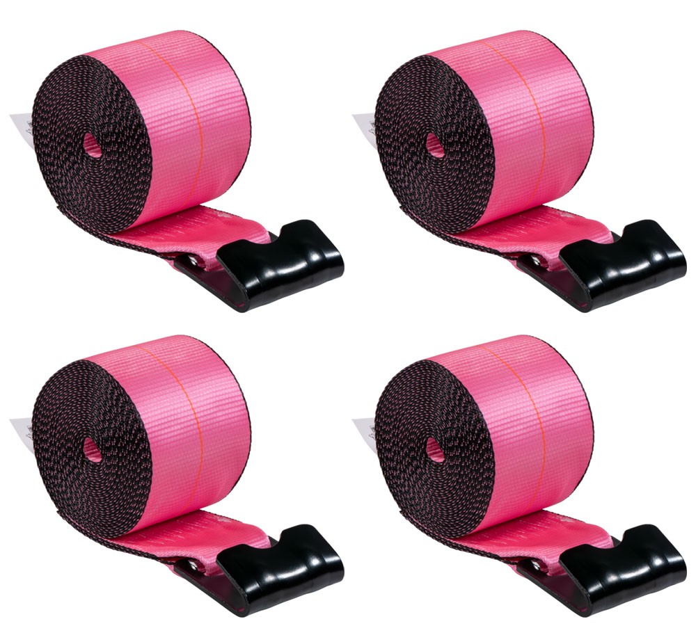 4 Pk 4"x30' Pink Winch Straps with Flat Hooks 5400 lbs WLL Tie Down Straps