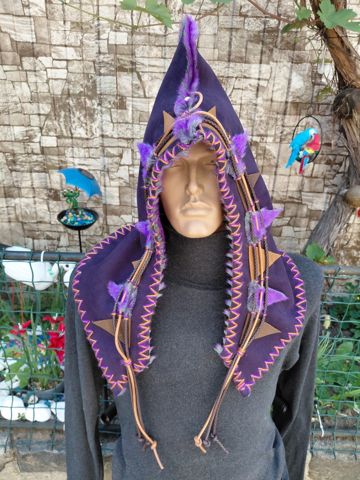 Scythian-Slavic Style Winter Hat Handmade Casual Cap, Unisex S58-59 Purple #5