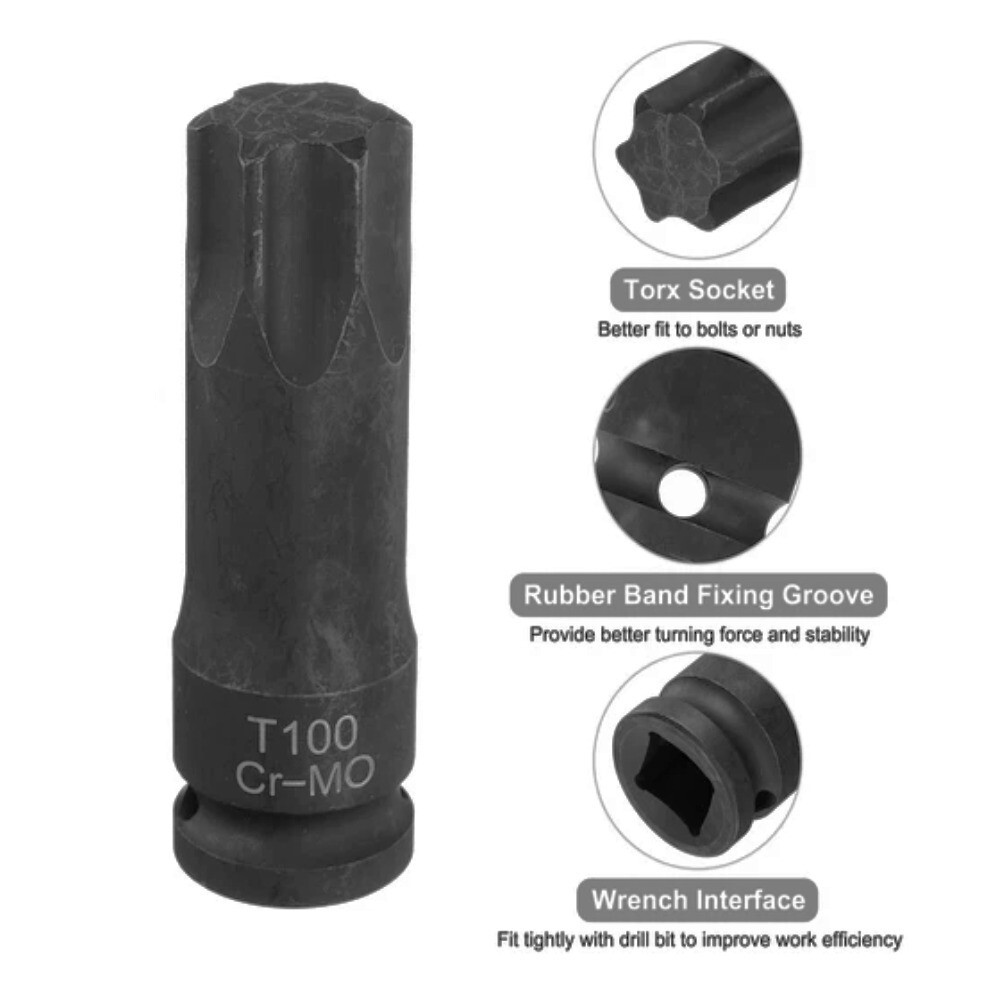 T100 Torx 6 Point Socket Adapter Set 1/2”Drive Impact Bit Socket Adapter Tool