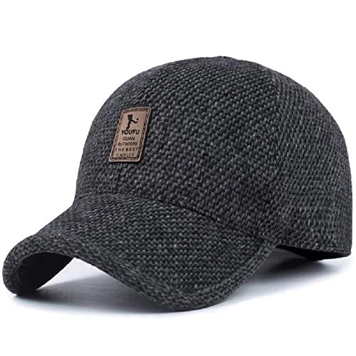 Men's Winter Warm Wool Woolen Tweed Peaked Baseball Cap Hat with Fold A-black