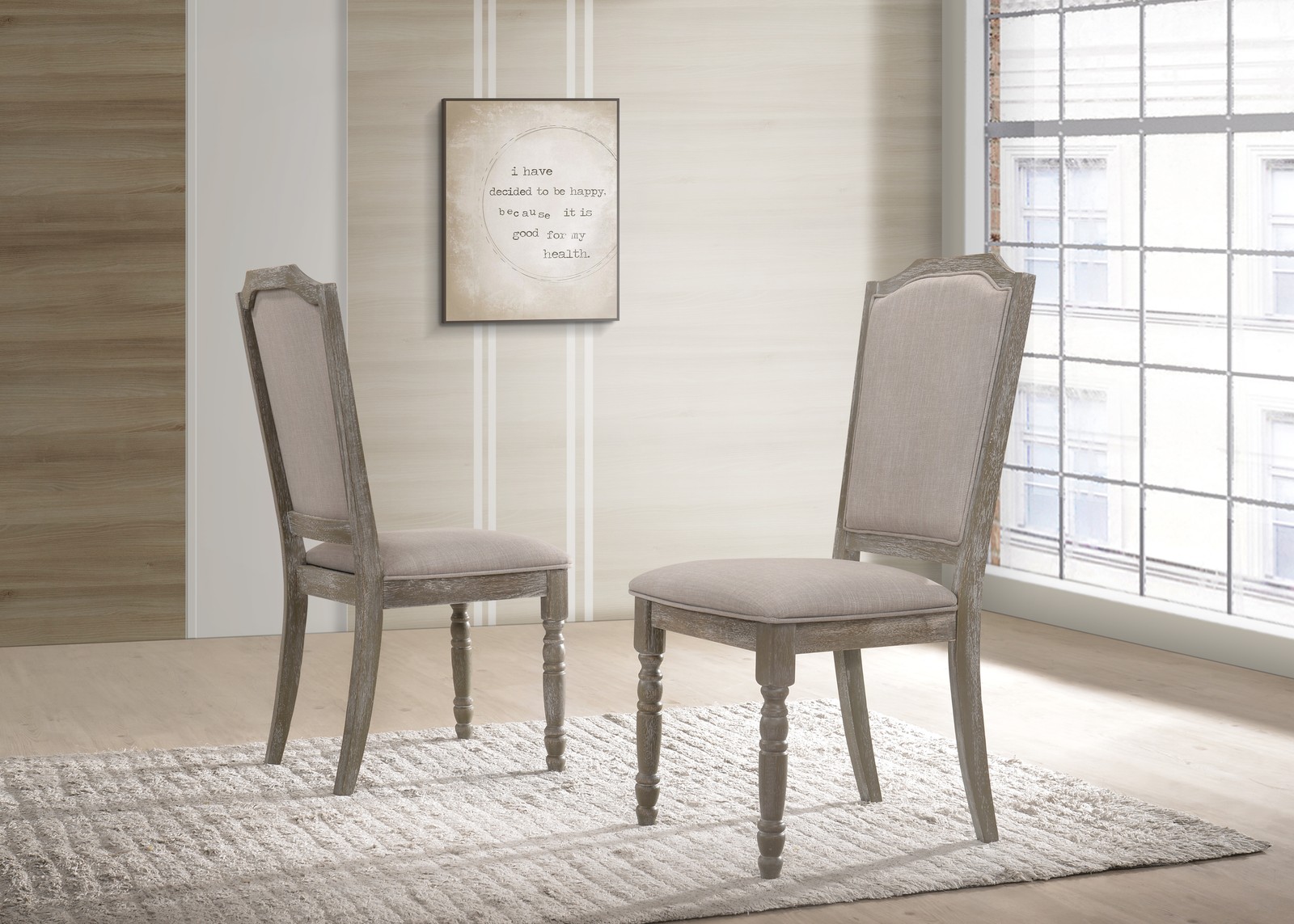 Set of 2 Wood Pedestal Dining Chairs in Reclaimed Gray, Solid Wood Back Chairs